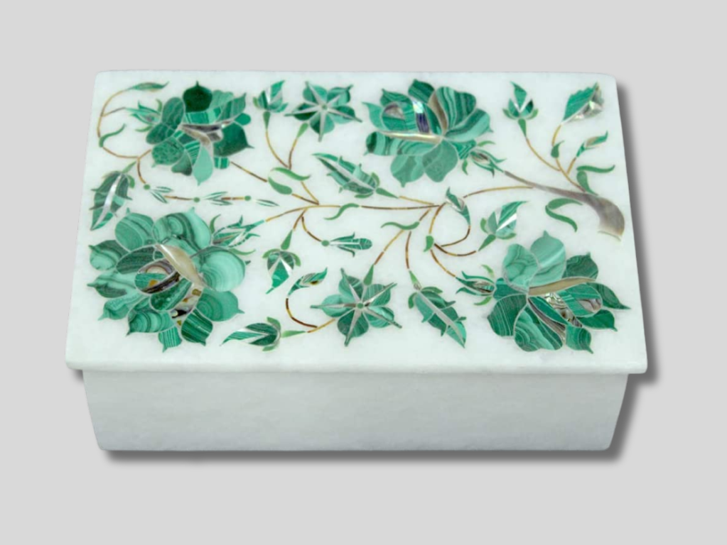 Jewelry Keepsake Box Malachite Floral Interior